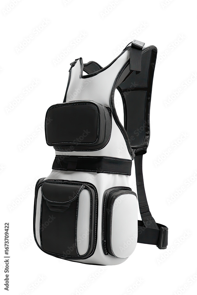 Naklejka premium White and black functional vest-backpack, multiple pockets