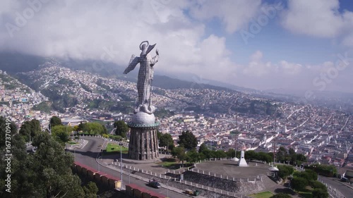 Ecuador – 4K UHD Drone Aerial of Virgin of El Panecillo Statue in Quito under Sunshine