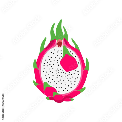 Sliced Dragon Fruit with Pink Flesh and Black Seeds Illustration