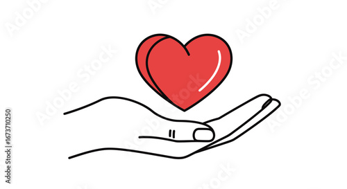 Red Heart Held in a Giving Hand, Symbol of Love and Care.