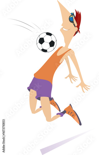 Man playing soccer. 
Cartoon football player takes a ball on the chest. Isolated on white illustration
