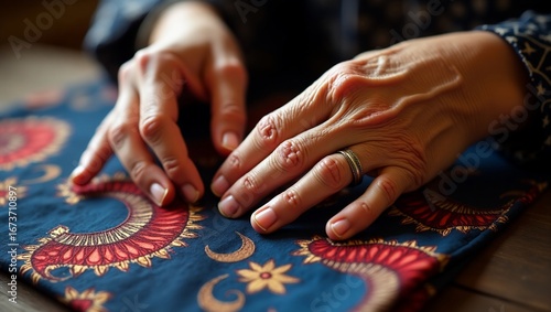 Hands Detailing Fabric Pattern.