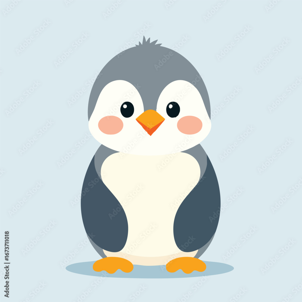 Fototapeta premium Cute emperor penguin chick character in a minimalist vector style