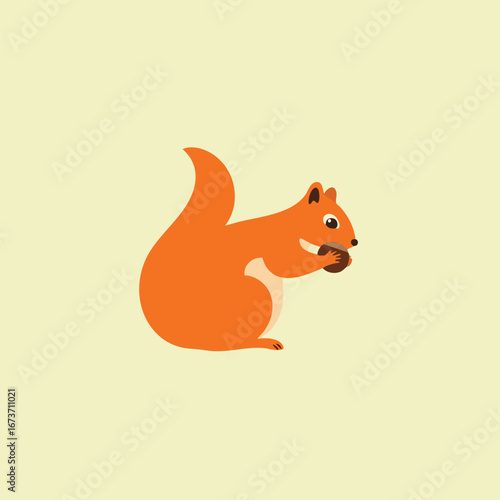 Minimalist squirrel silhouette holding a nut vector illustration
