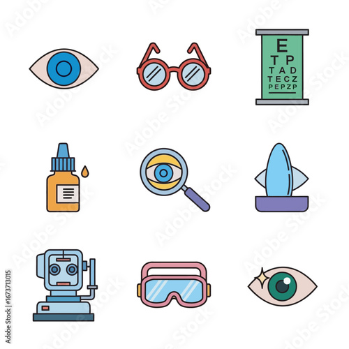 Ophthalmology icons showcase vision in healthcare wellness setting details