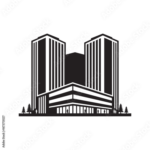 Modern building complex vector illustration. Corporate office center or business park icon for real estate and architecture