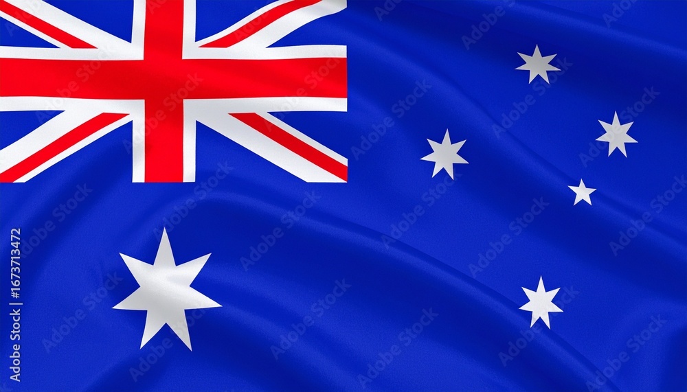 Fototapeta premium Australia flag with blue field, Union Jack, Commonwealth Star, and Southern Cross.