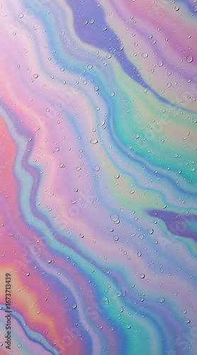 Holographic Water Droplets on Swirling Background A Mesmerizing Display of Fluid Dynamics and Iridescent Condensation