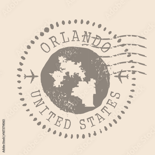 Stamp Postal of Orlando is city of USA. Map Silhouette rubber Seal.  Design Retro Travel. Seal  Map of Orlando grunge  for your design. United States. EPS10