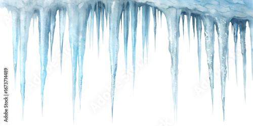 Stunning collection of icicles hanging delicately on a bright white background icicles, winter, cold, frost, ice, water, freeze, delicate, hanging, nature, seasonal, clear, sharp, shapes, drip, beauty