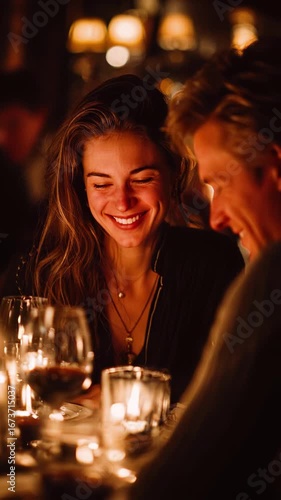Romantic Dinner Date with Laughter and Connection Over Candlelight in a Cozy Restaurant
