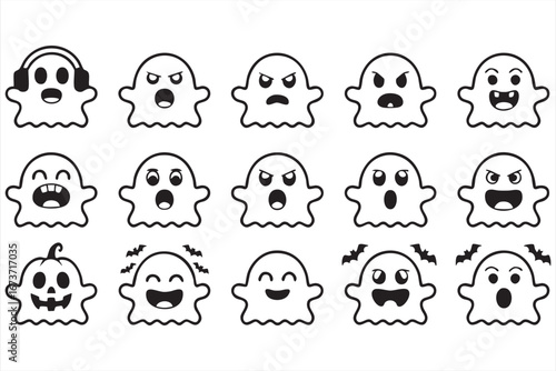 Halloween Ghost Characters with Cute and Scary Expressions Vector