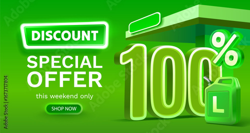 Discount on a canister of gasoline liters, 100 percent discount on liters. Vector illustration