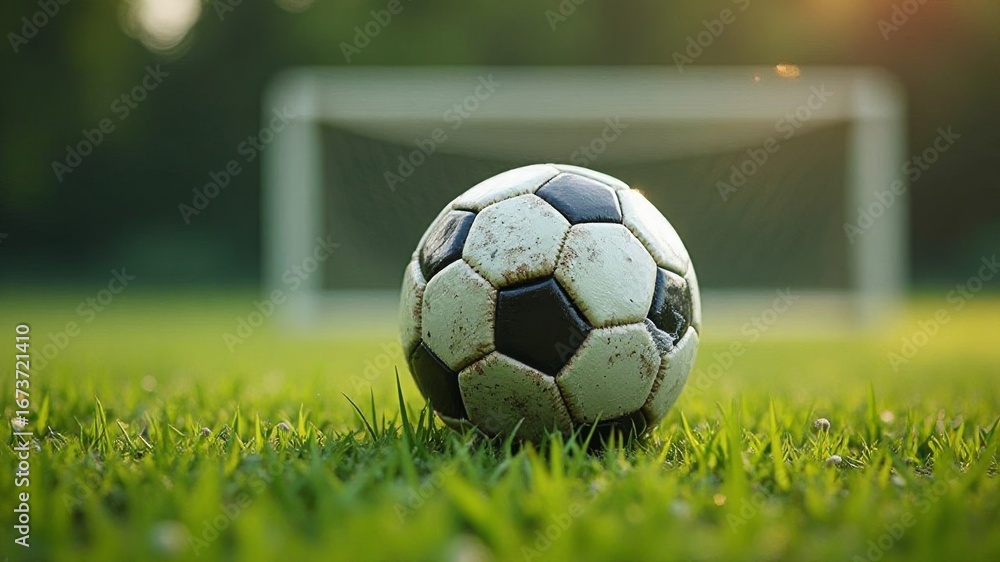 Obraz premium Ein Fußball auf dem Rasen