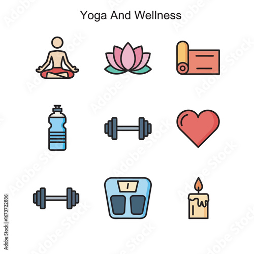 Wellness icons showcase health in mindful lifestyle elements