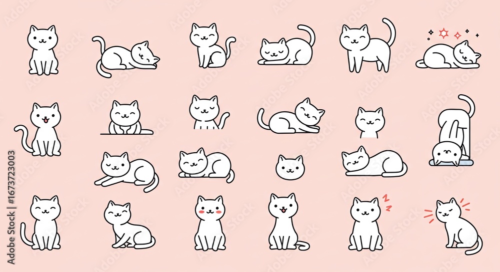 Cute cat icons in various poses Cute cat icons in various poses