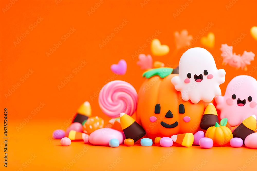 Obraz premium Spooky Halloween Border Filled with Pumpkins Ghosts and Sweet Treats