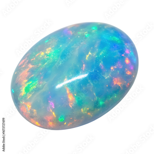 Stunning Light Blue Opal Gemstone: Cabochon Cut, Iridescent Play of Color