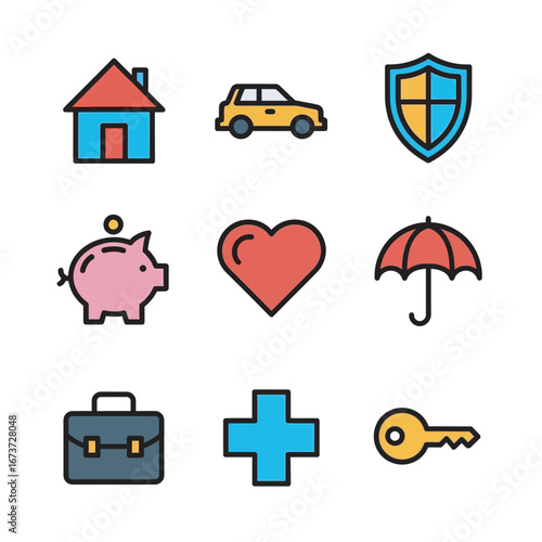 Insurance icons symbolize protection within clean background