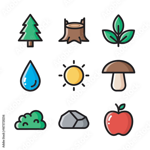Nature icons present elements outdoors symbolically isolated icons