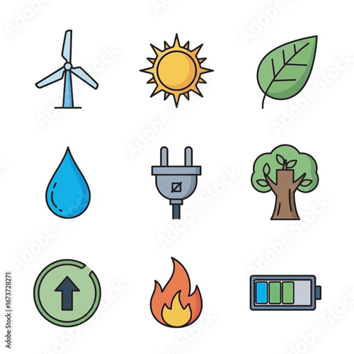 Energy icons represent power source in modern graphic