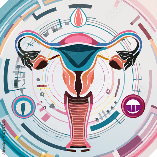 Detailed Vector Illustration of the Female Reproductive System and Anatomy