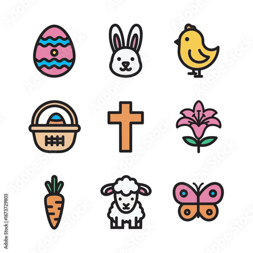 Easter icons depict springtime symbols celebrating religious holiday