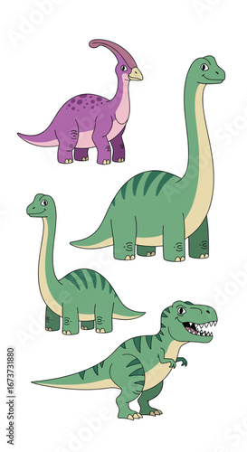 A colorful collection of prehistoric creatures roaming through ancient landscapes discovering their natural habitat