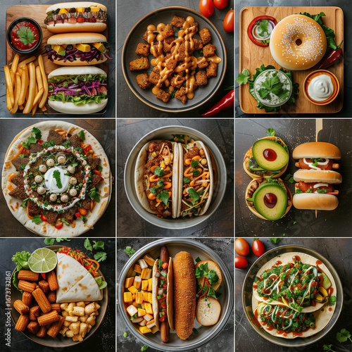 Wallpaper Mural Street Food Dishes – Photorealistic 3x3 Grid Collection Torontodigital.ca