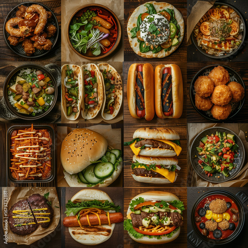 Street Food Dishes – Photorealistic 3x3 Grid Collection