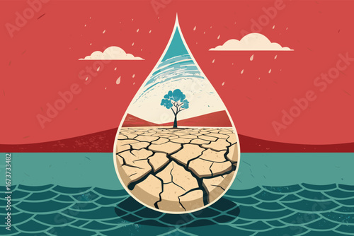 Evocative poster visualising the global water crisis, cracked earth interior, drought, scarcity, environmental disaster, urgency.