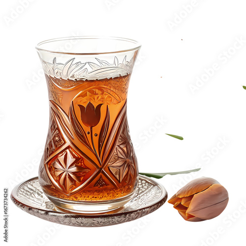 Turkish Tea: Elegant Glass, Amber Liquid, and Sweet Treat - Perfect for Afternoon Relaxation