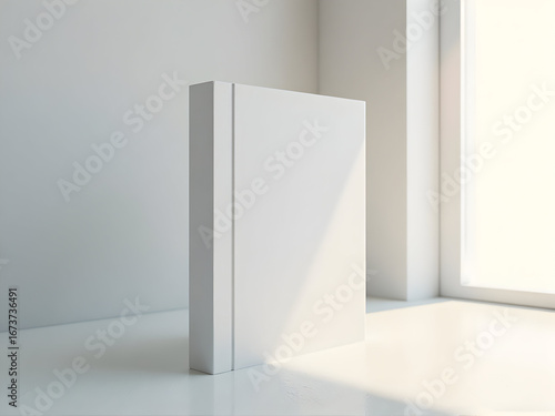Blank Book Standing on White Surface with Natural Light