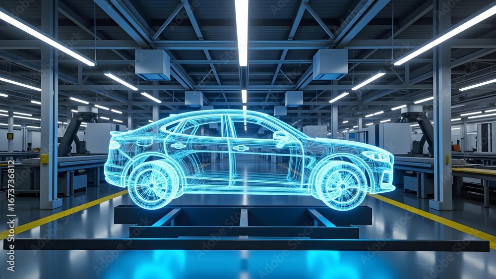 Obraz premium Blueprint of smart car production line
