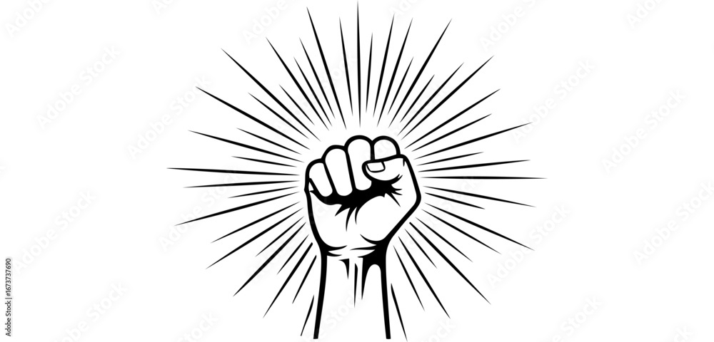 Φωτογραφία Vector art of black and white illustration of clenched fist symbolizing power an