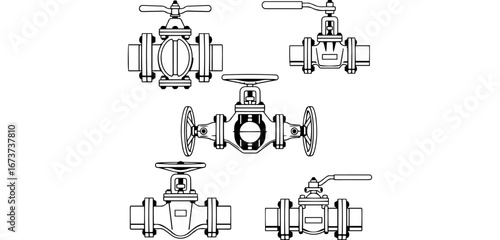 Vector art of assorted industrial valves