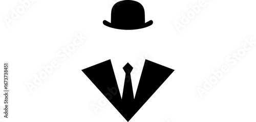 Vector art of black silhouette of man in bowler hat and suit