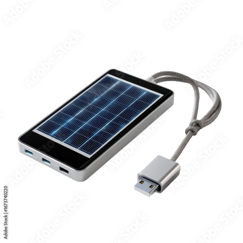 Solar-powered phone charger isoleted on transparent background.