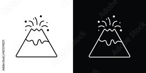 Volcano eruption icons. simple, stroke, black icons