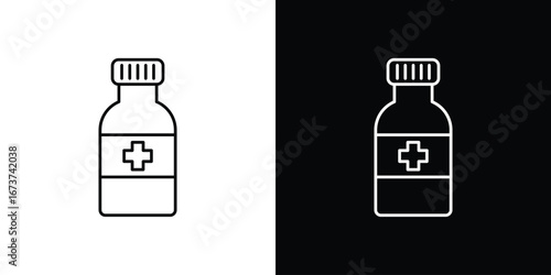 Syrup medicine bottle icons. simple, stroke, black icons
