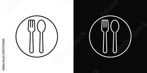 Spoon and Fork icons. simple, stroke, black icons
