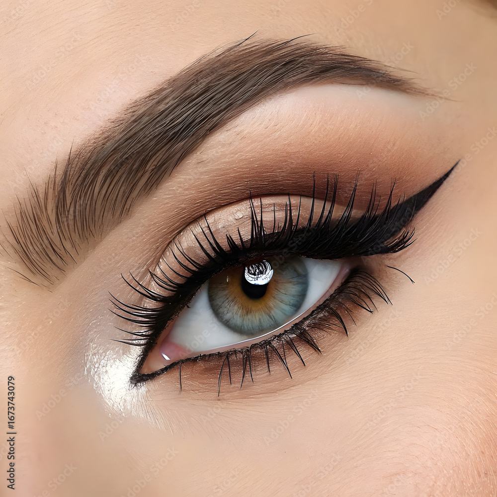 Obraz premium Woman's eye with dramatic winged eyeliner and lashes