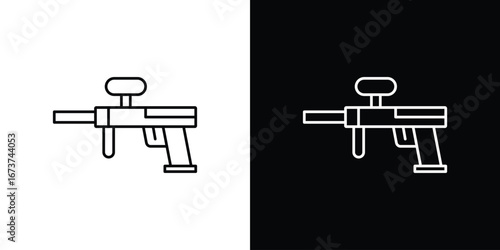 Paintball gun icons. simple, stroke, black icons