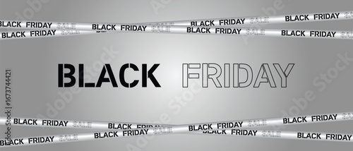Black Friday sale banner with red and black crossed ribbons and tapes on a red background. Sale, Offer, Graphic elements. Vector illustration
