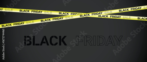 Black Friday sale banner with red and black crossed ribbons and tapes on a red background. Sale, Offer, Graphic elements. Vector illustration