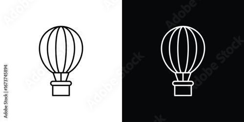 Hot air balloon icons. simple, stroke, black icons