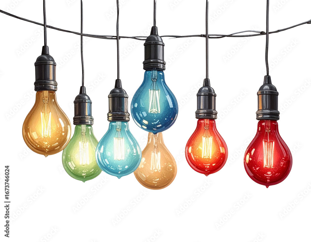 Obraz premium Angled Perspective of Hanging Holiday Lights, 3D Illustration