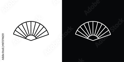 Hand fan icons. simple, stroke, black icons