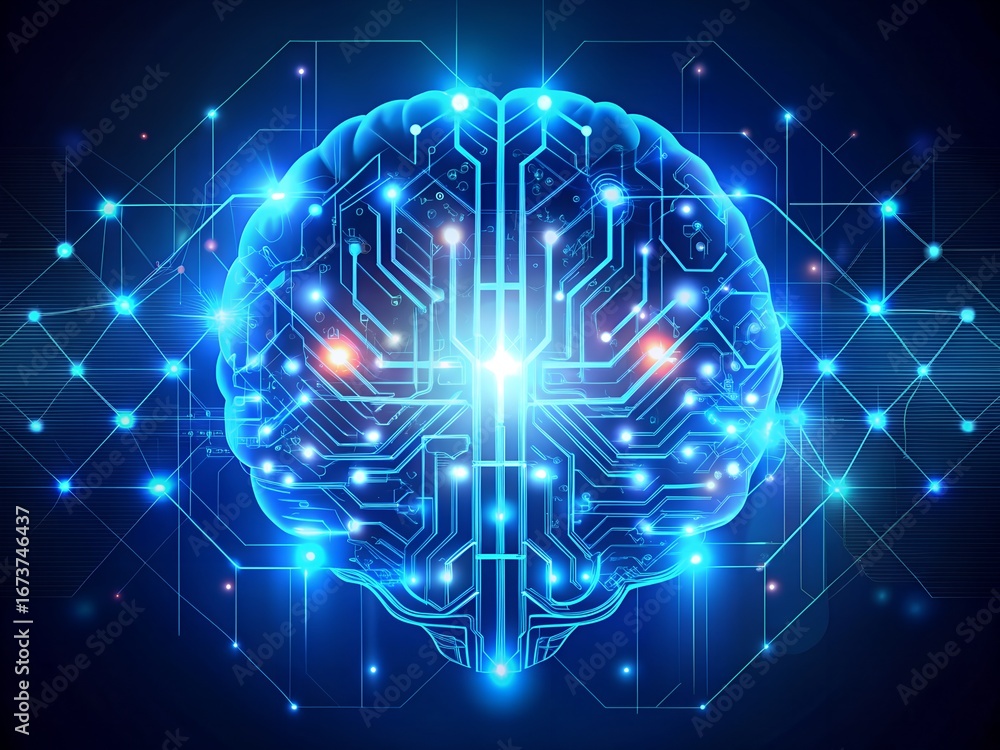 Naklejka premium Artificial Intelligence The Human Brain Meets Technology