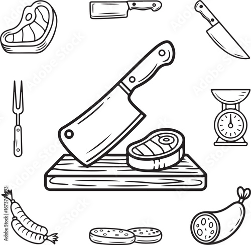 Knives, Cleavers, Meat Cuts, and Food Preparation Tools